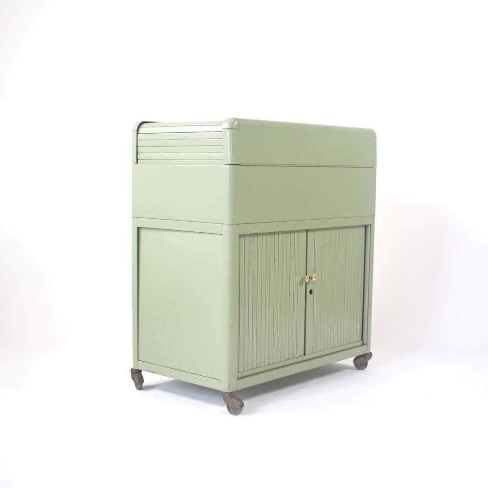 Vintage rolluikkastje zachtgroen op wielen Frans midcentury, Ophalen, Gebruikt, 50 tot 100 cm, Minder dan 100 cm