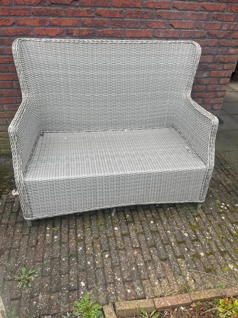 Wicker tuinbank met kussens - 2-zits, Tuin en Terras, Tuinbanken, Ophalen, Gebruikt, Wicker