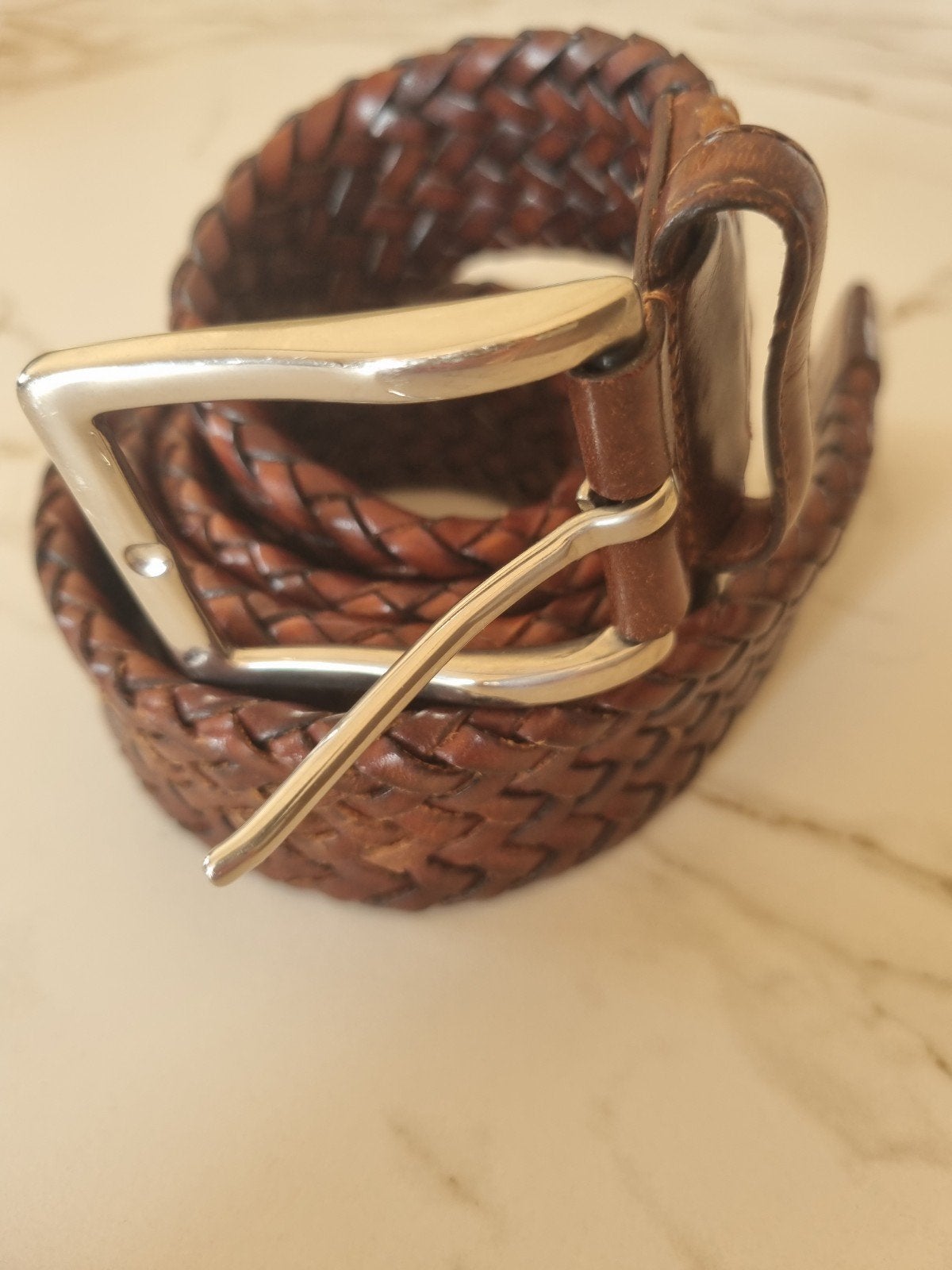 Gevlochten riem echt leder, Ophalen, Bruin, Echt leder