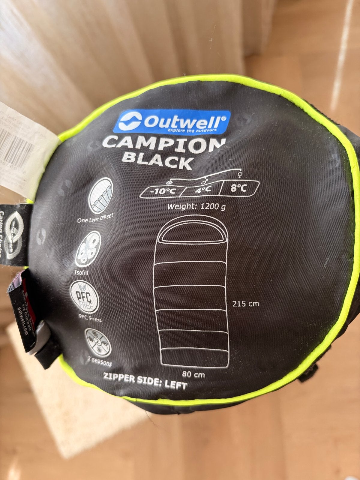 Outwell Campion Black Slaapzak -10C, 1200g, Links Rits, Caravans en Kamperen, Slaapzakken, Ophalen, Gebruikt