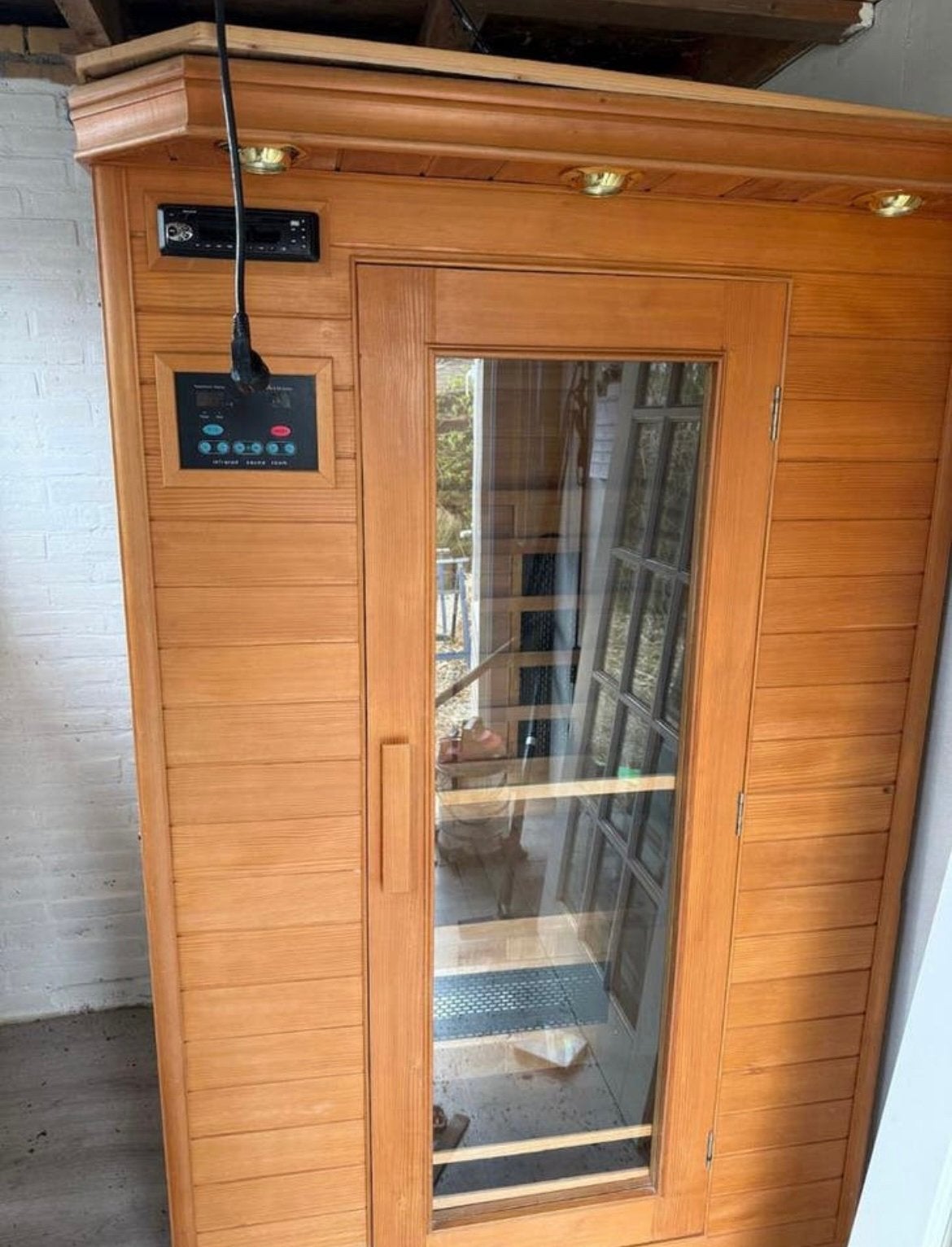 Luxe Infrarood Sauna Kleurentherapie, Radio & Gouden Details, Sport en Fitness, Ophalen of Verzenden, Zo goed als nieuw, Complete sauna
