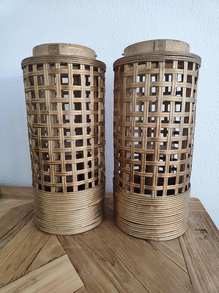 Riviera Maison rotan lantaarns (set van 2), Gebruikt, Ophalen of Verzenden, Landelijk, Natuurlijk materiaal