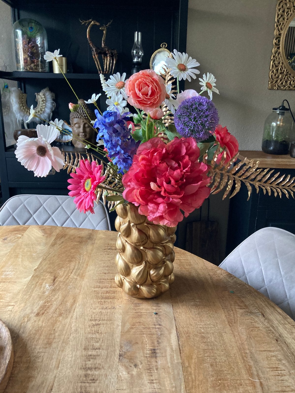 Prachtige set Zijden bloemen in vaas Lief, Ophalen of Verzenden, Nieuw, Bloemstuk