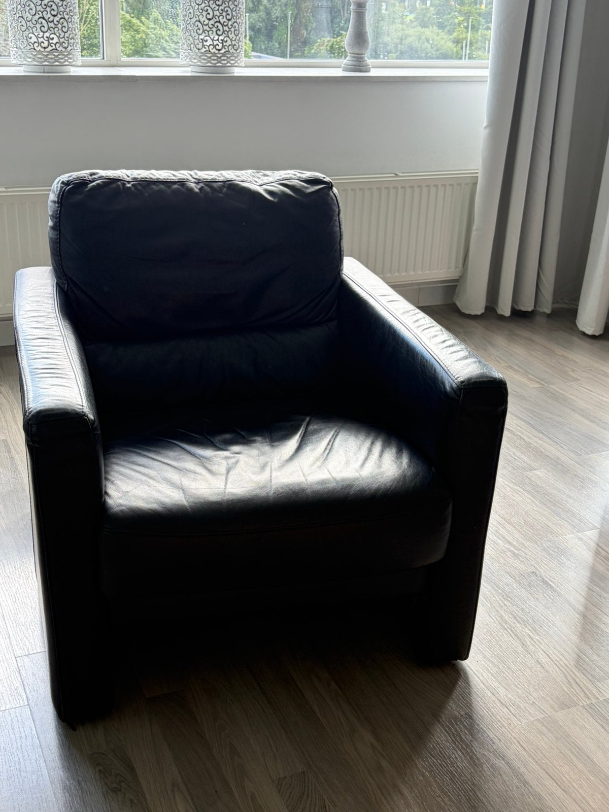 2 echt leren fauteuils, zwart, Huis en Inrichting, Ophalen, Gebruikt, 50 tot 75 cm, Leer