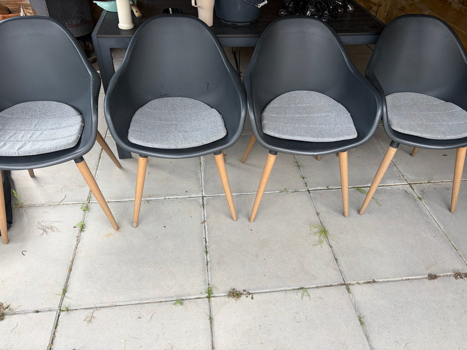 Set van 4 Karwei kuipstoelen, antraciet, Ophalen, Gebruikt, Kunststof