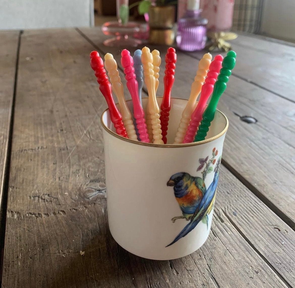 Vintage plastic cocktailprikkers, diverse kleuren, Ophalen of Verzenden