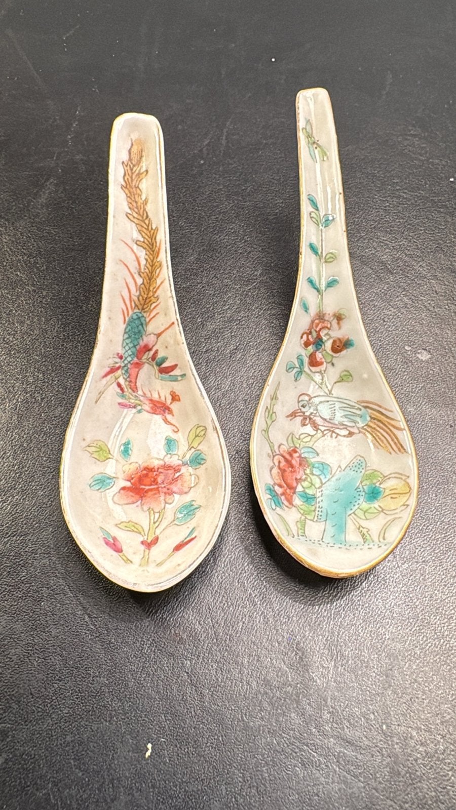 Antieke Chinese Famille Rose Porseleinen Soeplepels (19e Eeu, Ophalen of Verzenden