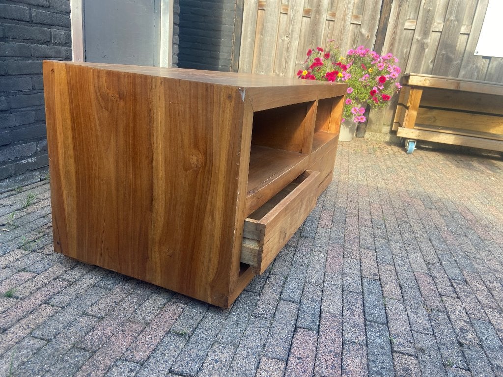 Teakhout TV meubel, Ophalen, Minder dan 50 cm, Teakhout, Zo goed als nieuw