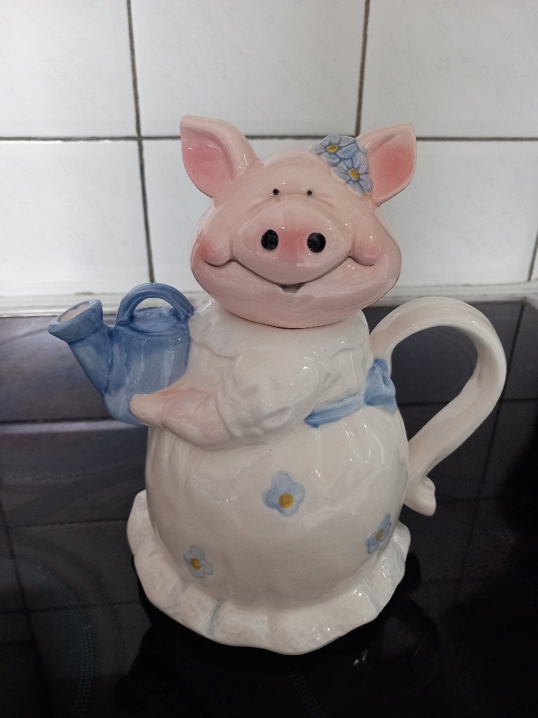 Grote Vintage Sier Theepot Miss Lily Pig, Ophalen, Zo goed als nieuw, Dier