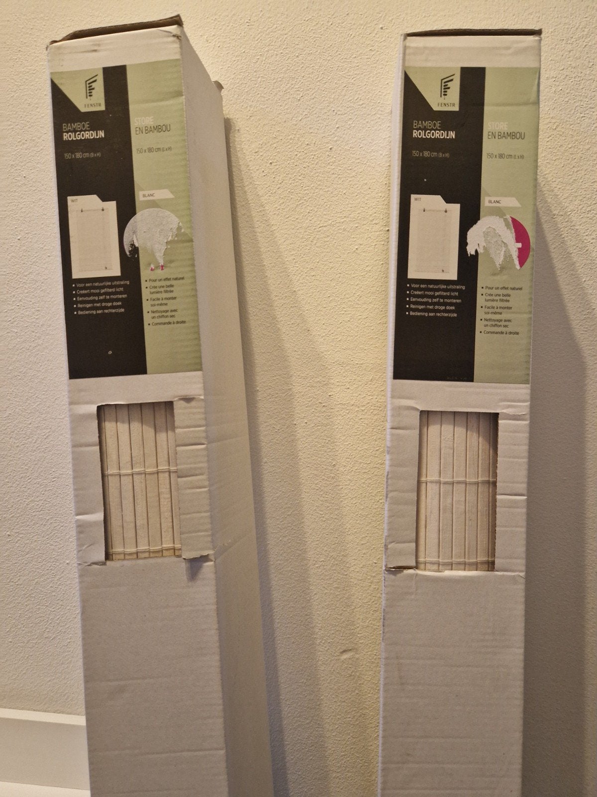 2x Bamboe Rolgordijn Wit 150x180 cm - Nieuw in verpakking, Overige merken, Wit, Nieuw, Ophalen of Verzenden