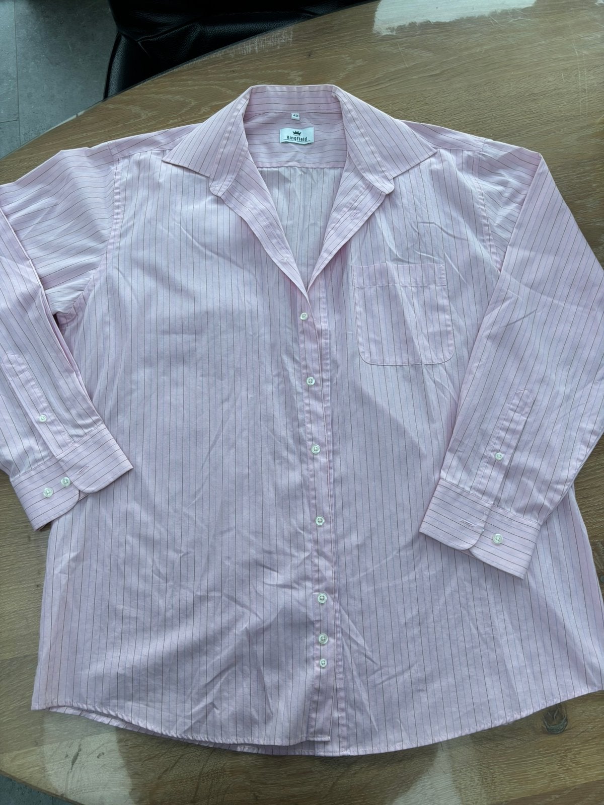 Overhemd Kingfield roze met blauw groene strepen, Kleding | Heren, Ophalen of Verzenden, Zo goed als nieuw, Roze, Halswijdte 43/44 (XL)
