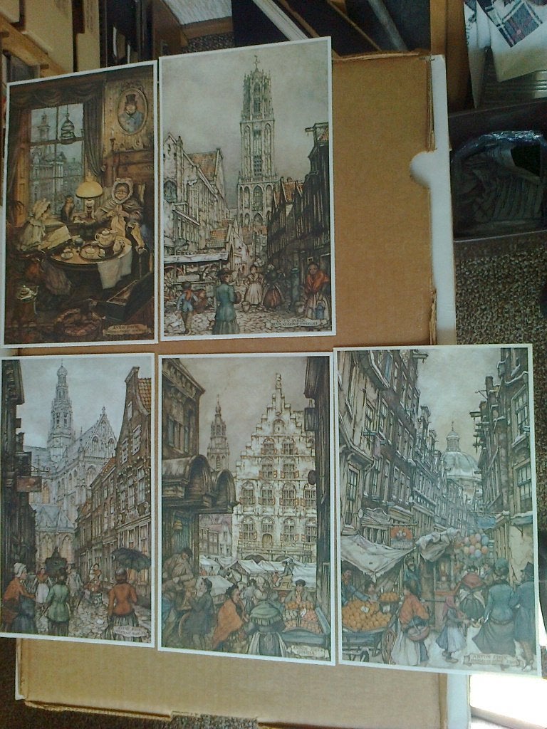 5 anton pieck prenten 26 x15 t, Ophalen of Verzenden, Minder dan 50 cm, Schilderij