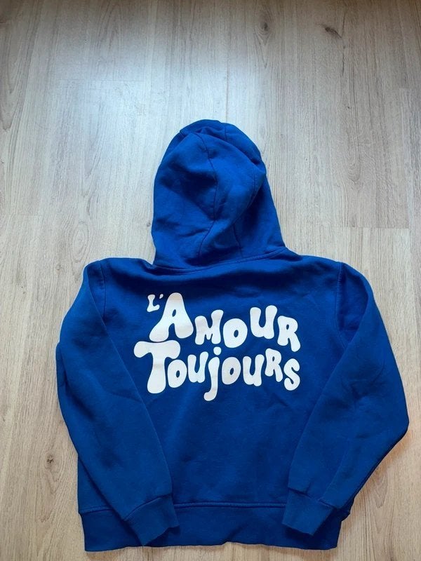 blauwe hoodie trui meisjes maat S met opdruk op achterkant, Kleding | Dames, Ophalen of Verzenden, Zo goed als nieuw, Maat 36 (S)