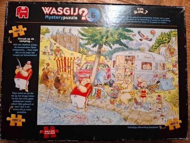 Wasgij mystery 6 Onrust op de camping. 1000 stukjes, Ophalen of Verzenden, 500 t/m 1500 stukjes, Gebruikt, Legpuzzel