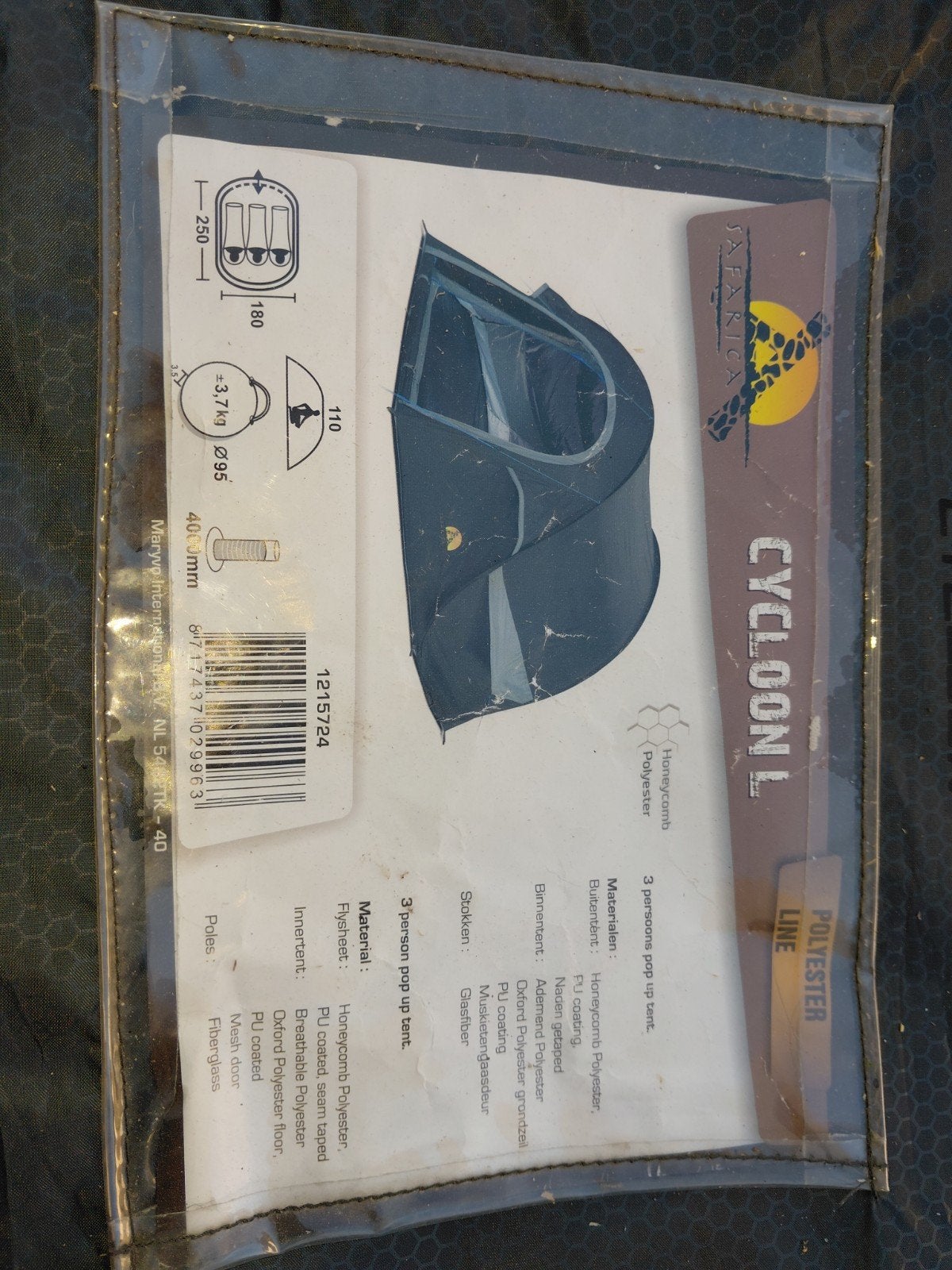 Safarica Cycloon L 3-persoons pop-up tent, Ophalen, Zo goed als nieuw, Tot en met 3