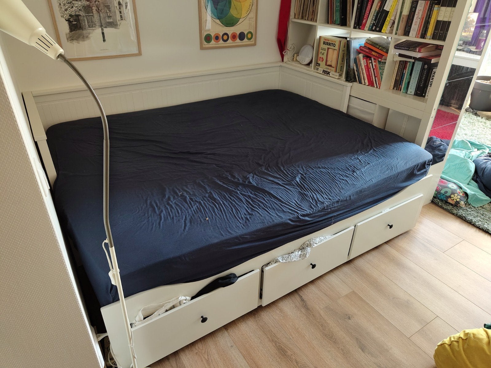 IKEA Hemnes Bedbank met 2 Hövåg matrassen (90x200) en topper, Ophalen, Gebruikt, 90 cm, Eenpersoons