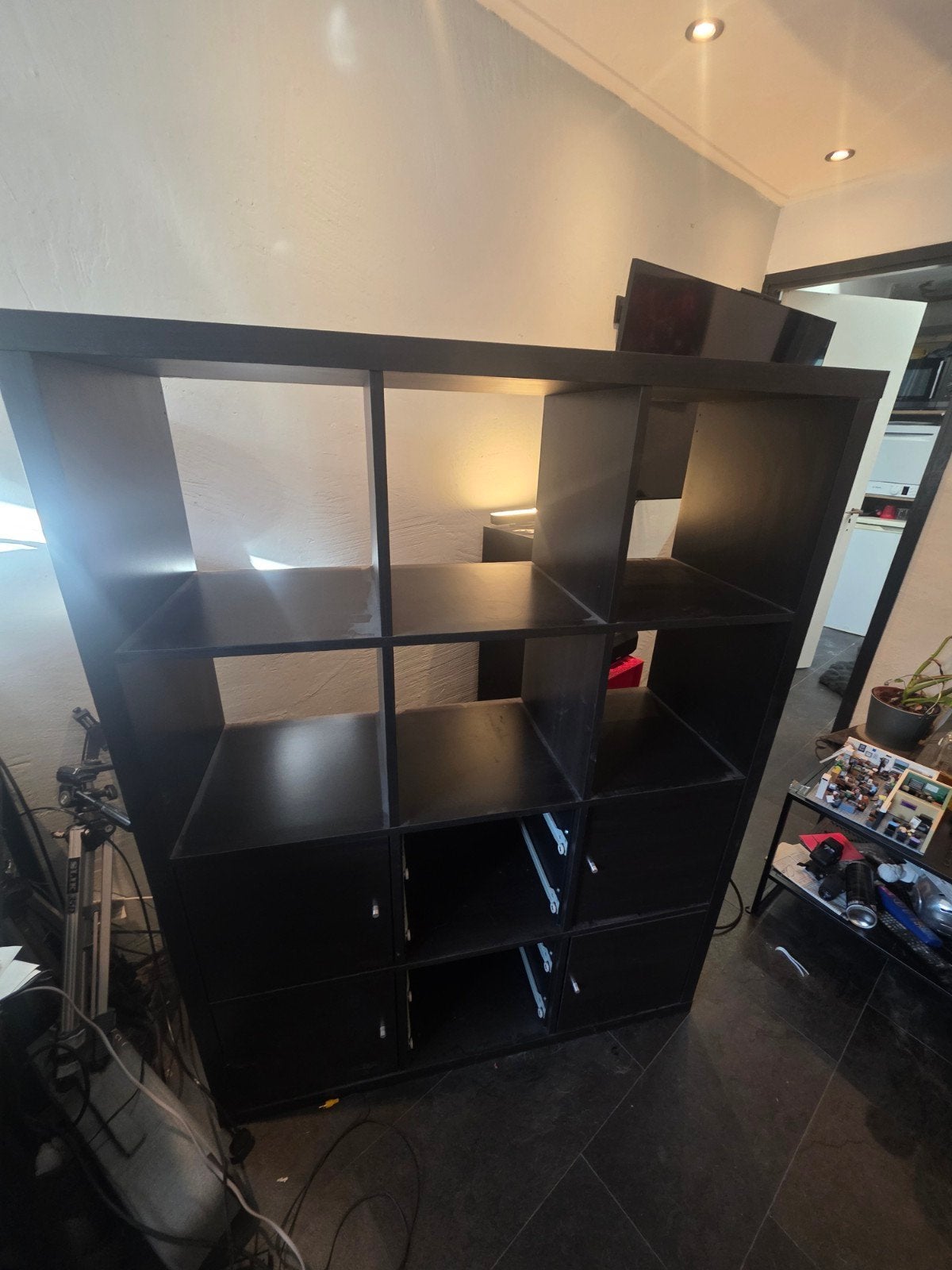 IKEA Kallax Kast zwart 112x147cm met 2x2 Lades en 4 Deurtjes, Huis en Inrichting, Ophalen, Gebruikt