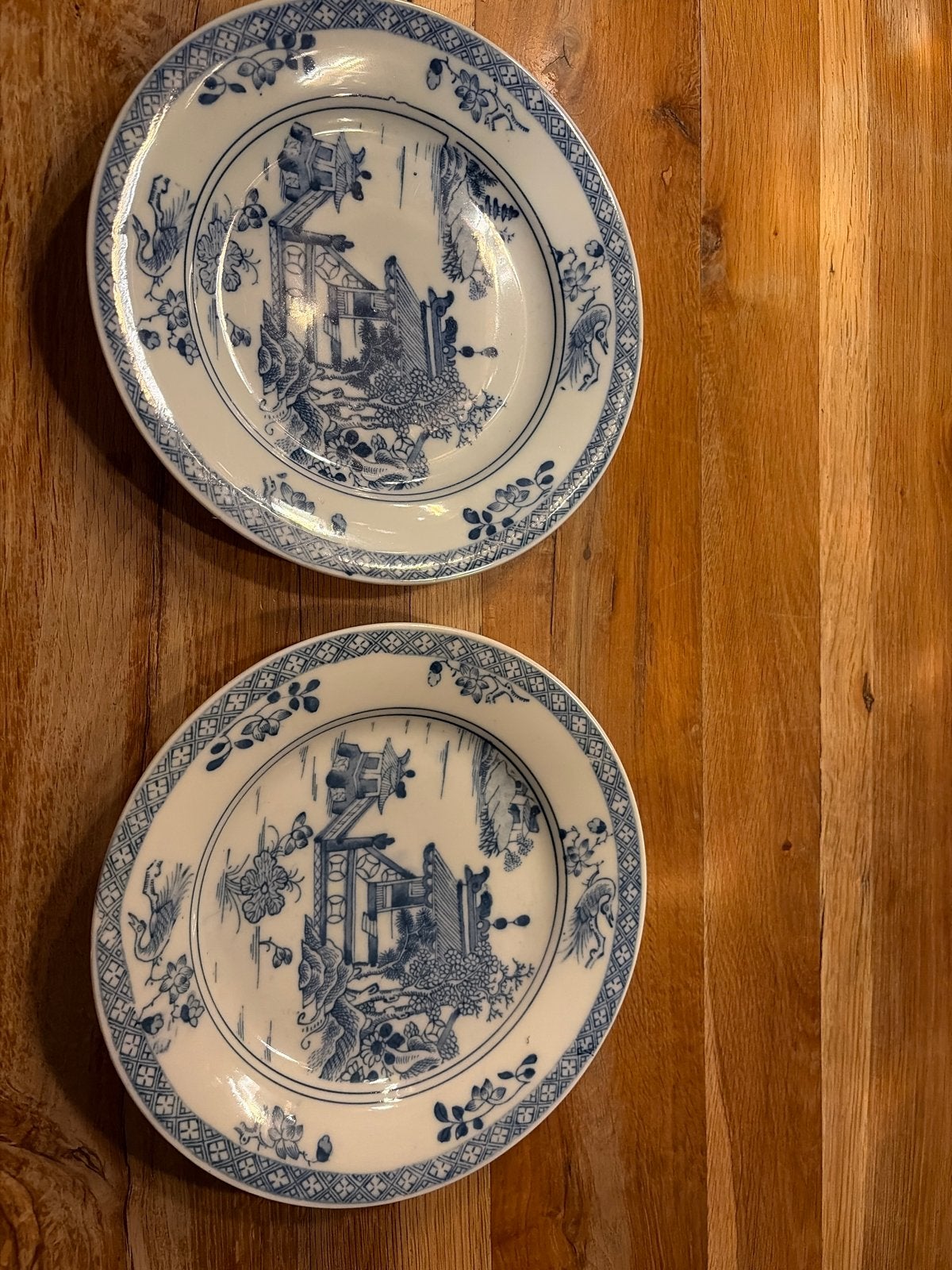 Set van 2 Vintage Blauw-Witte Chinese Porseleinen Borden, Ophalen