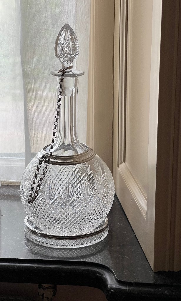 FLESSENBAK KRISTAL/ZILVER, LOSSE LEKRING AAN JASSERON, Antiek en Kunst, Verzenden, Zilver