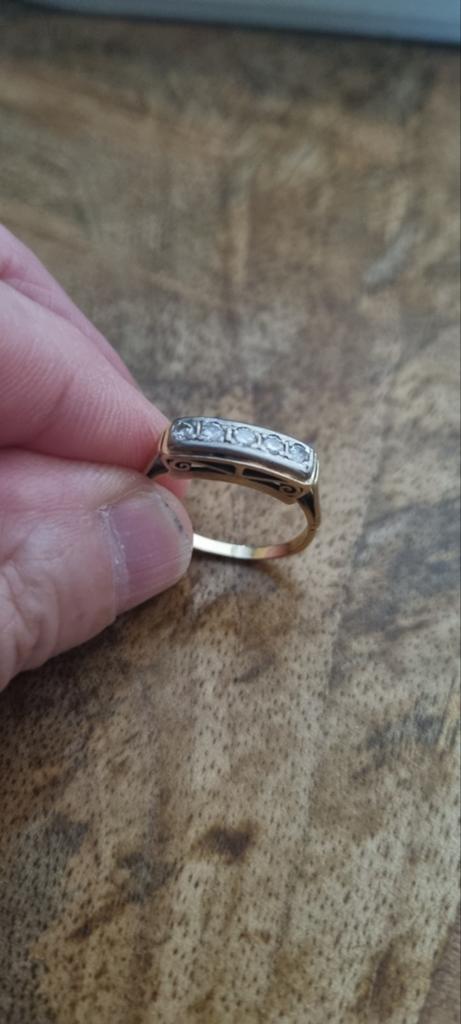 Antieke Art Deco Ring 14k - Jaren '20/'30, Sieraden, Tassen en Uiterlijk, Ringen, Gebruikt, Ophalen of Verzenden, 17 tot 18, Met edelsteen