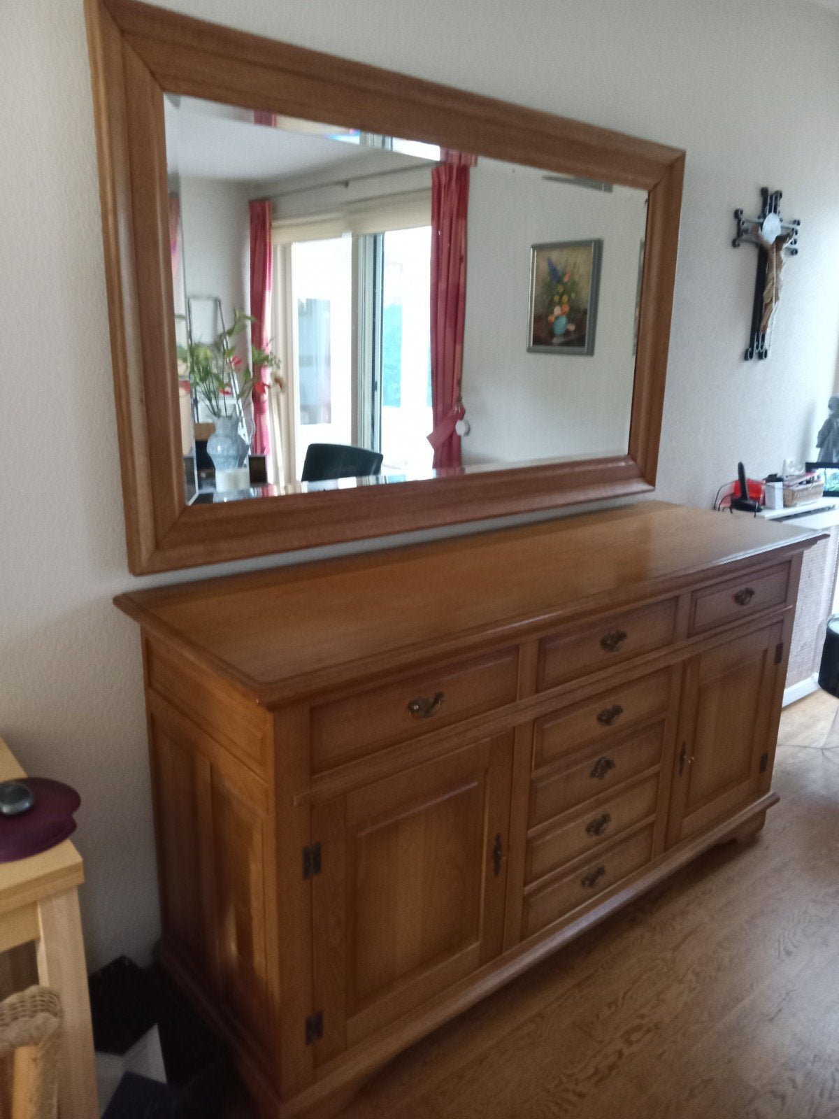 Dressoir met spiegel, Ophalen, Gebruikt, 100 tot 150 cm, 125 cm of meer