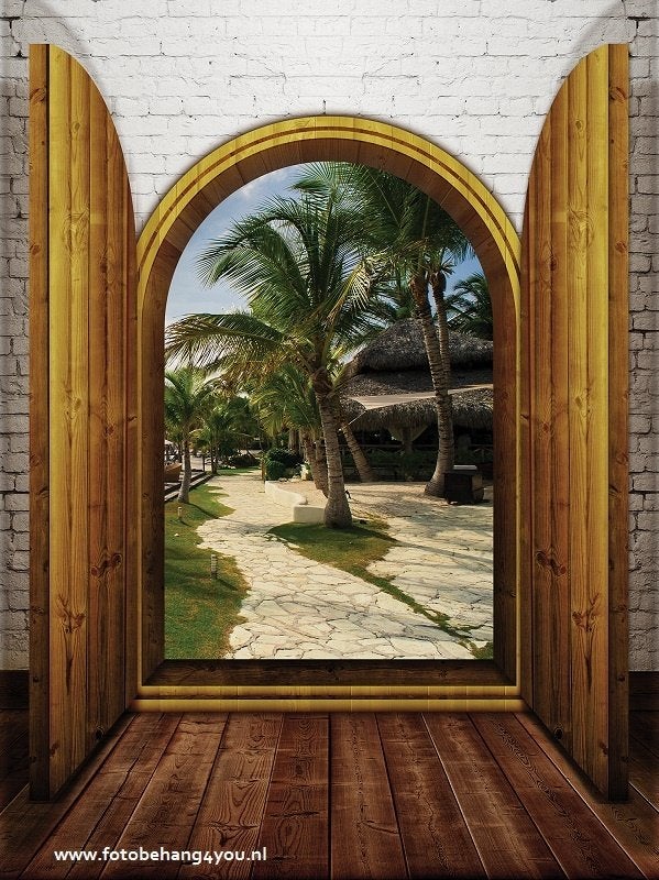 Deuren palmenpad fotobehang, strand behang, *Fotobehang4you, Verzenden, Fotobehang