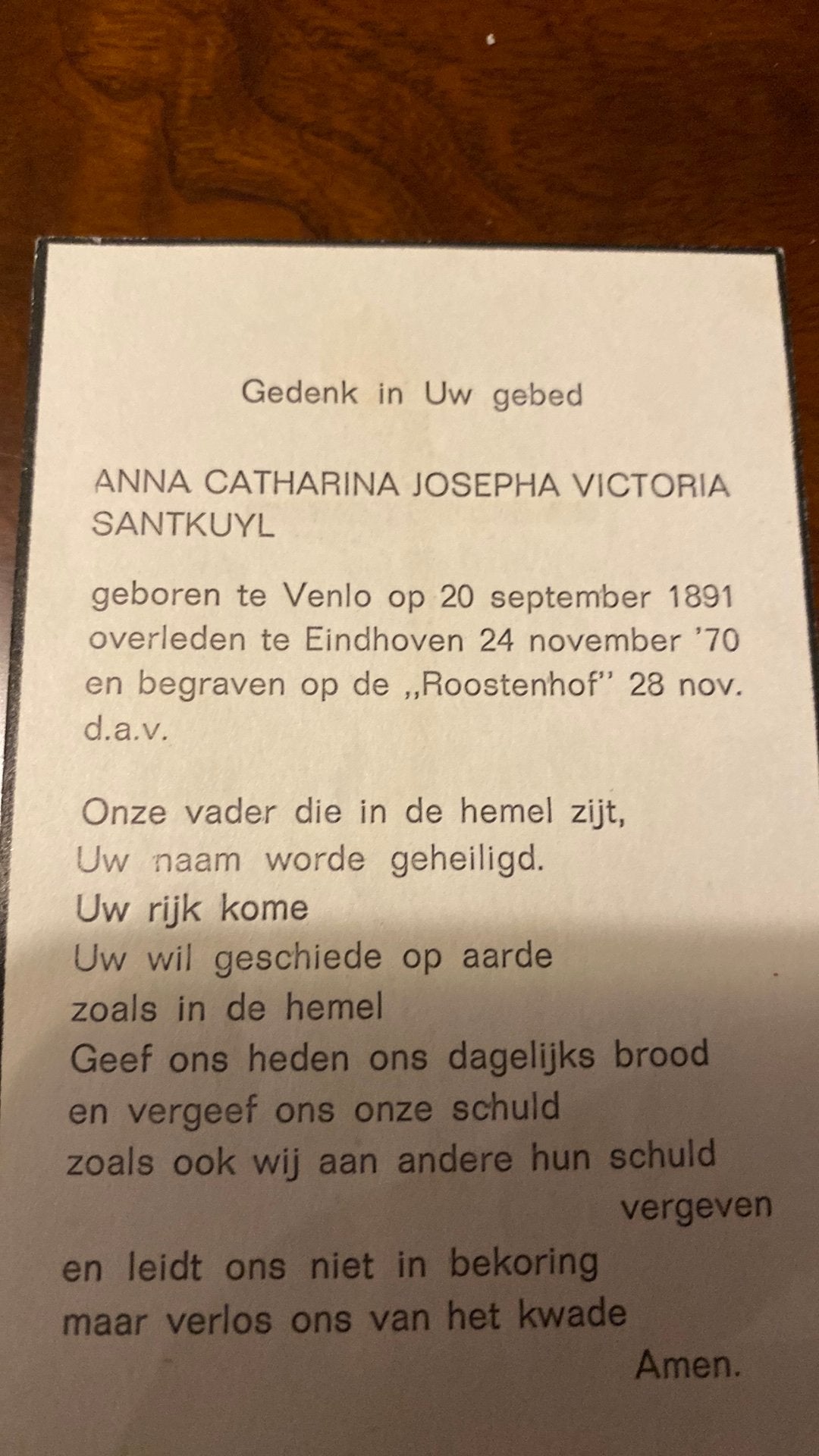 ACJV Santkuyl 1891 Venlo 1970 Eindhoven, Verzamelen, Bidprentjes en Rouwkaarten, Ophalen of Verzenden