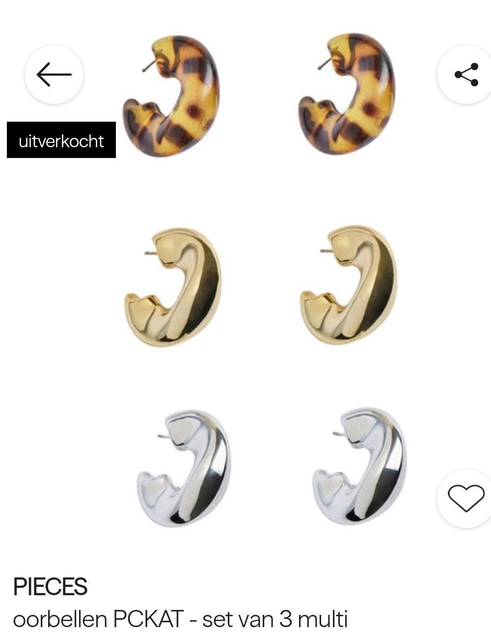 PIECES

oorbellen -goudkl, zilverkl, bruin set van 3 multi, Ophalen of Verzenden, Nieuw, Overige materialen