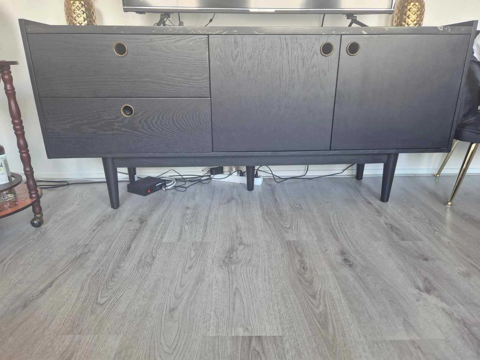 Dressoir met zwarte natuursteen blad en opbergruimte, Ophalen, Gebruikt, 100 tot 150 cm, 25 tot 50 cm