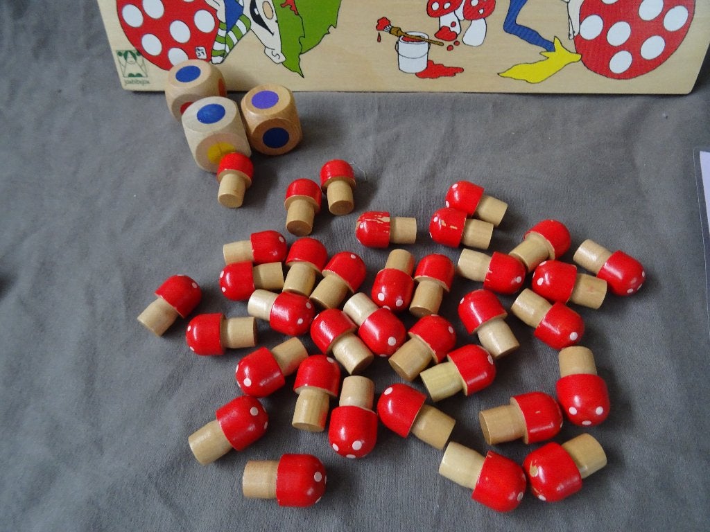 Janbibejan memory en kleuren spel paddenstoelen compleet, Ophalen of Verzenden, Zo goed als nieuw