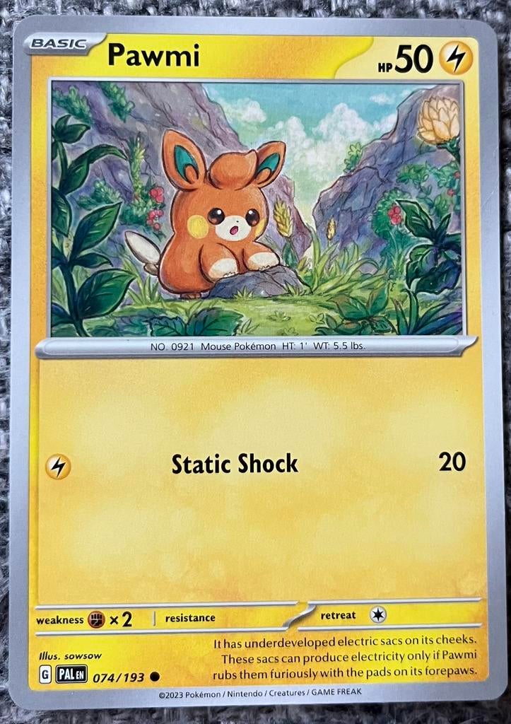 Pokémonkaart van Pawmi (921) • Paldea Evolved (074/193), Ophalen of Verzenden, Nieuw, Losse kaart