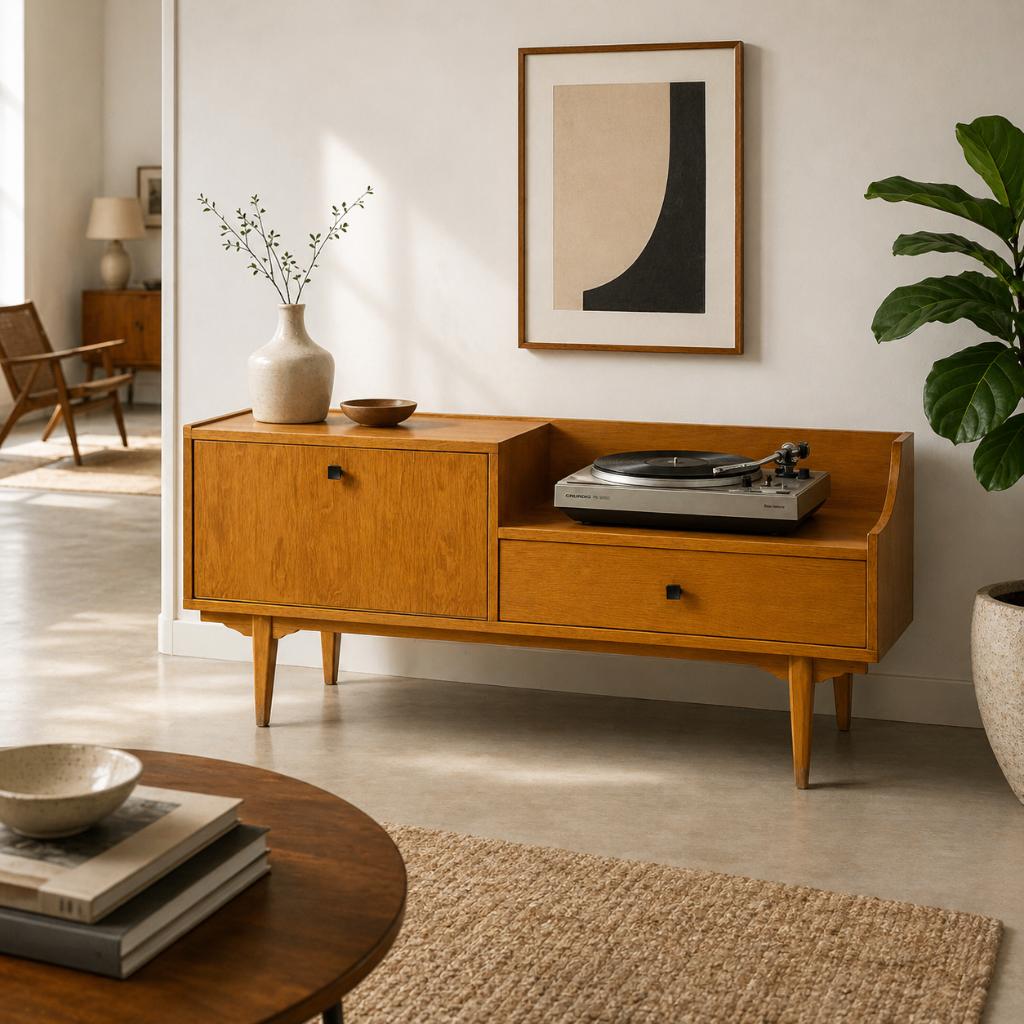 Prachtig vintage audiomeubel, Huis en Inrichting, Kasten | Televisiemeubels, Ophalen, Teakhout, 50 tot 100 cm, Zo goed als nieuw