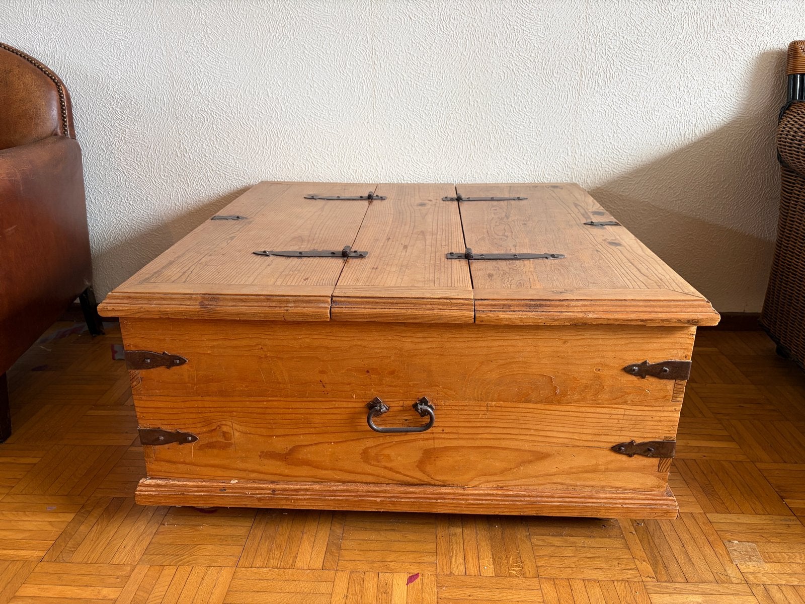 Kist salontafel 90x90x45cm, Ophalen, 50 tot 100 cm, Zo goed als nieuw, 75 tot 100 cm