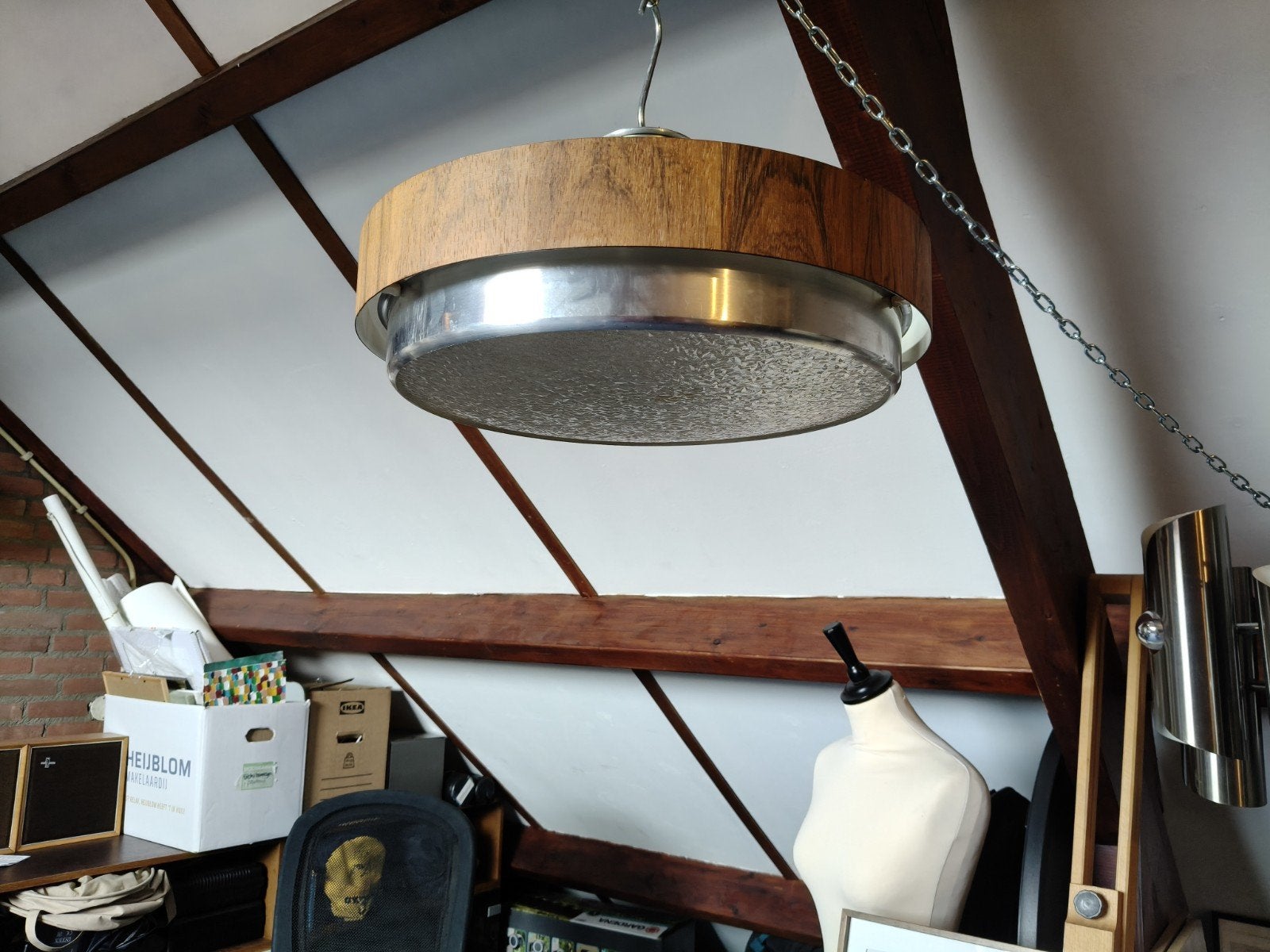 Space Age jaren 60 70 plafondlamp/ plafonniere, Ophalen, Gebruikt, E27 (groot), 40 cm
