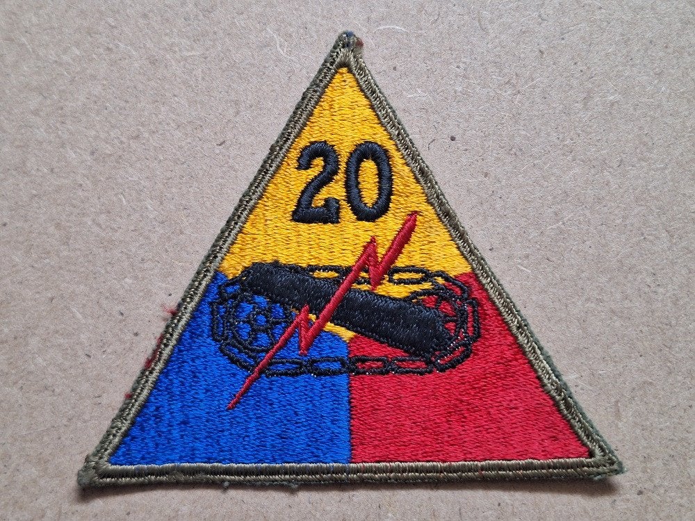 WWII US 20th Armored Division patch, Verzenden, Amerika, Embleem of Badge