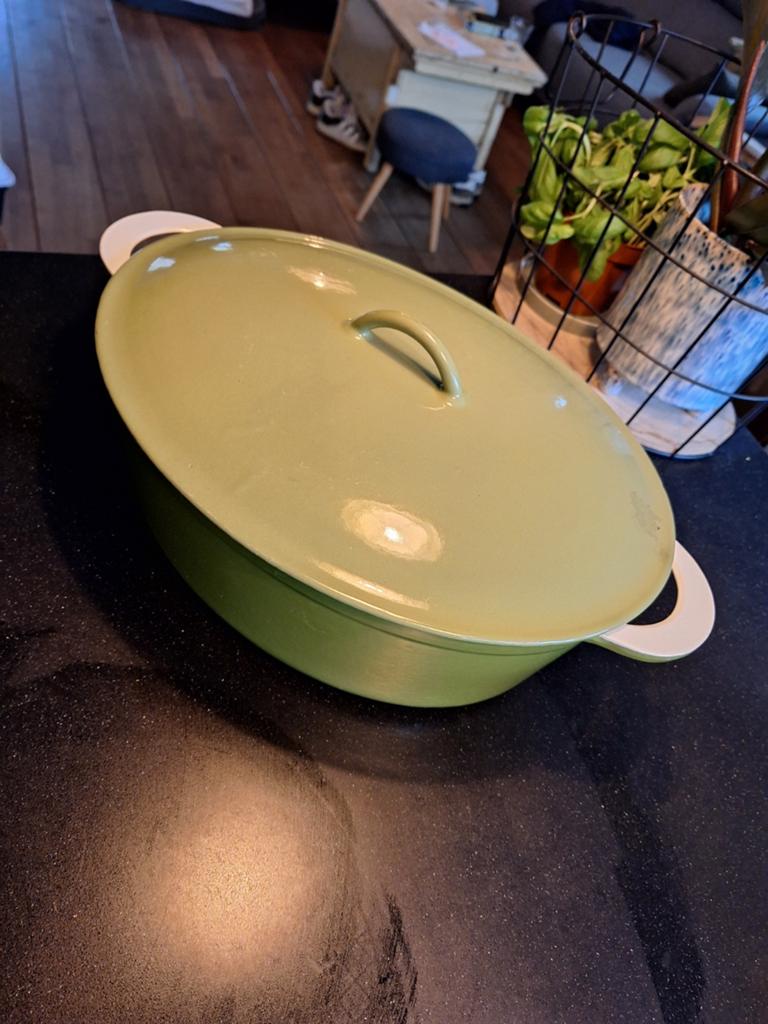 Vintage Gietijzeren Braadpan - Groen, België, Ophalen, Gebruikt, Gietijzer, Koekenpan of Braadpan