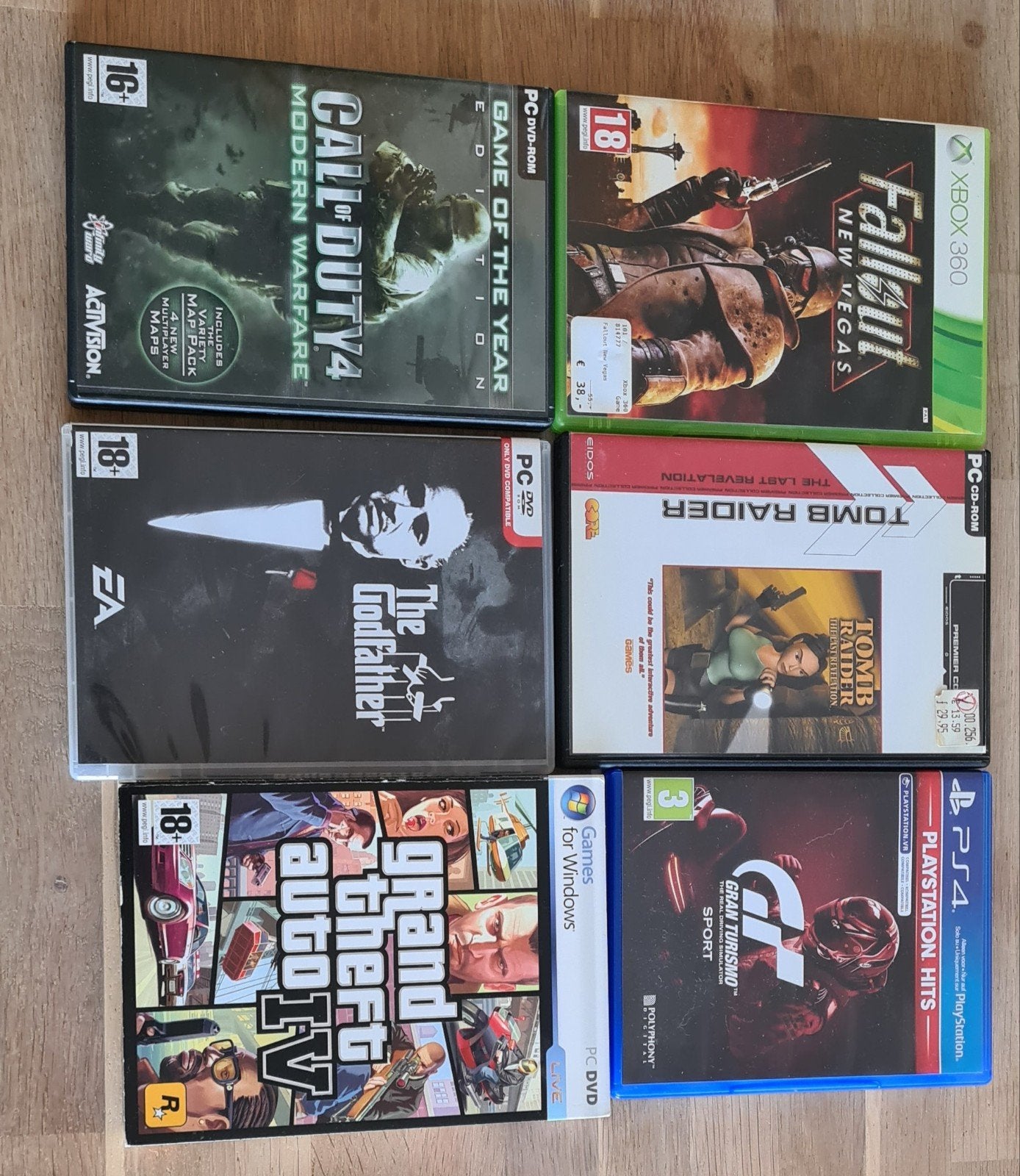 Games: GTA IV, CoD4, Fallout, Tomb Raider, Godfather,