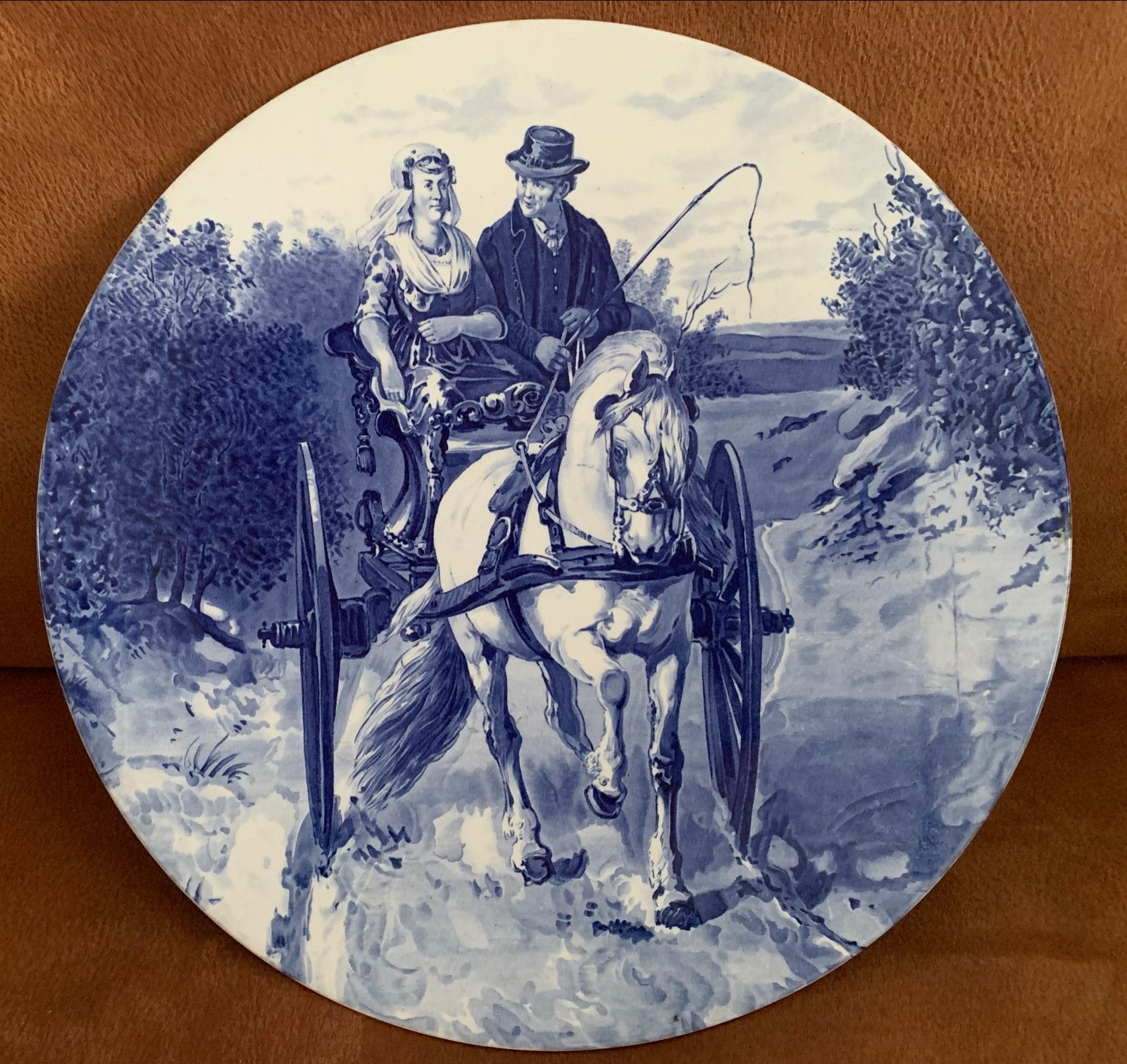 Delfts Blauw Wandbord: Romantische Koetsrit, Antiek en Kunst, Ophalen of Verzenden