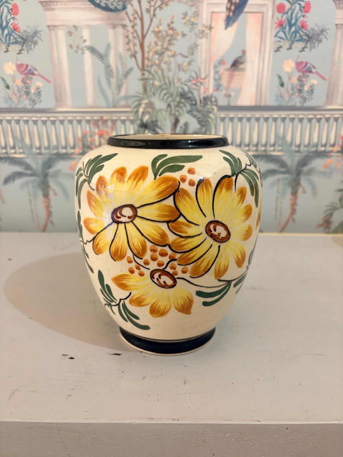 Plateel vaas Quo Vadis Gouda, bloemdecor, 20 cm, Ophalen of Verzenden