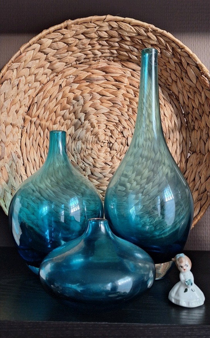 Ikea vaasjes, Ophalen, Handgemaakt, Blauw, Glas