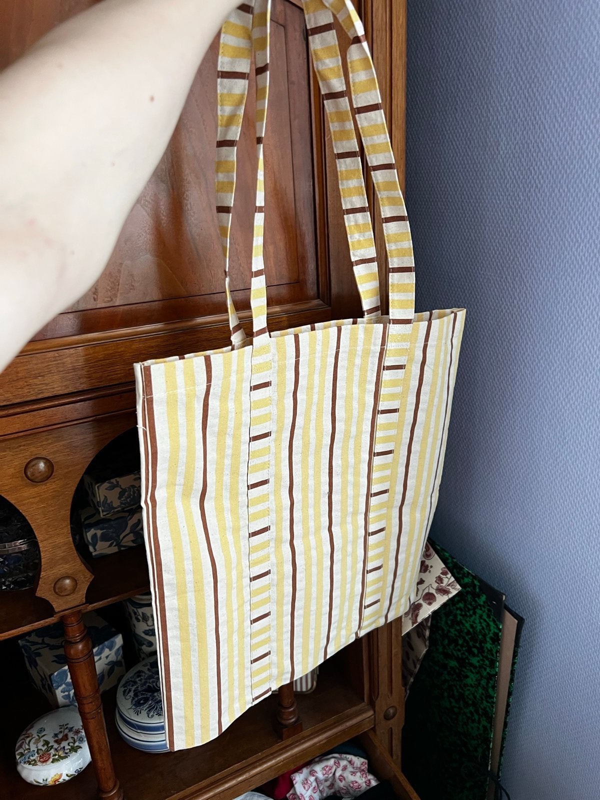 Sezane et Octobre gestreepte shopper tas, Ophalen of Verzenden, Zo goed als nieuw, Geel, Shopper