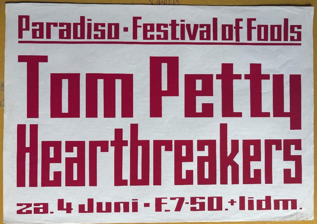 PARADISO.Tom Petty & The Heartbreakers.4 juni 1977. , Ophalen of Verzenden, Zo goed als nieuw, Poster, Artwork of Schilderij