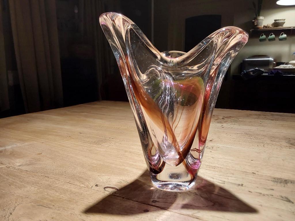 Vaas Van Boeket Bruin en Paars 24 cm Hoog, Overige kleuren, Ophalen of Verzenden, Minder dan 50 cm, Glas