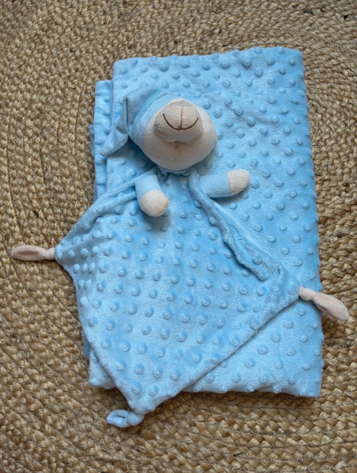 Blauwe baby deken met knuffel, Zo goed als nieuw, Gevoerd, Blauw, Deken