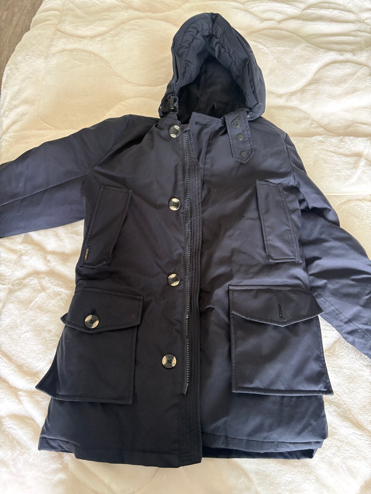 Airforce winterjas met afneembare bontkraag, Ophalen, Gedragen, Blauw