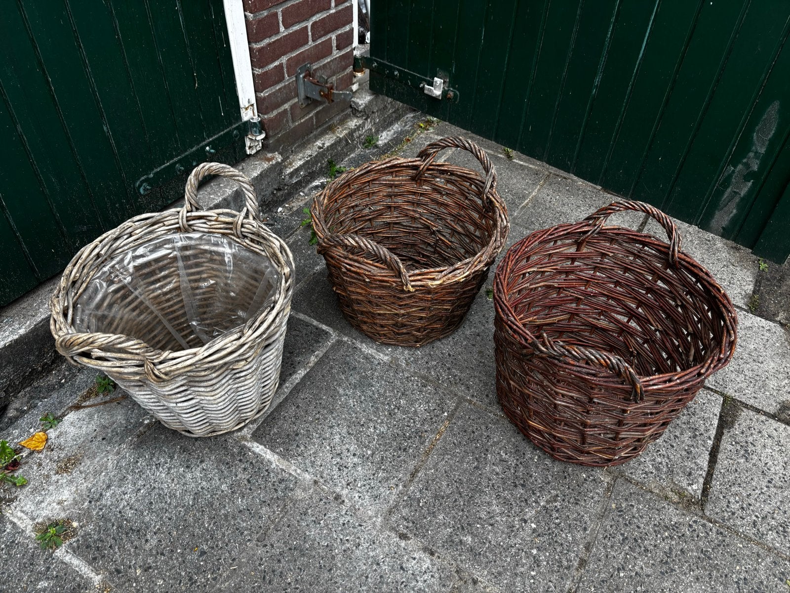 3 Grote rieten fruitmanden/plantenbakken - Ophalen Wormer, Ophalen, Gebruikt, Gevlochten, Mand