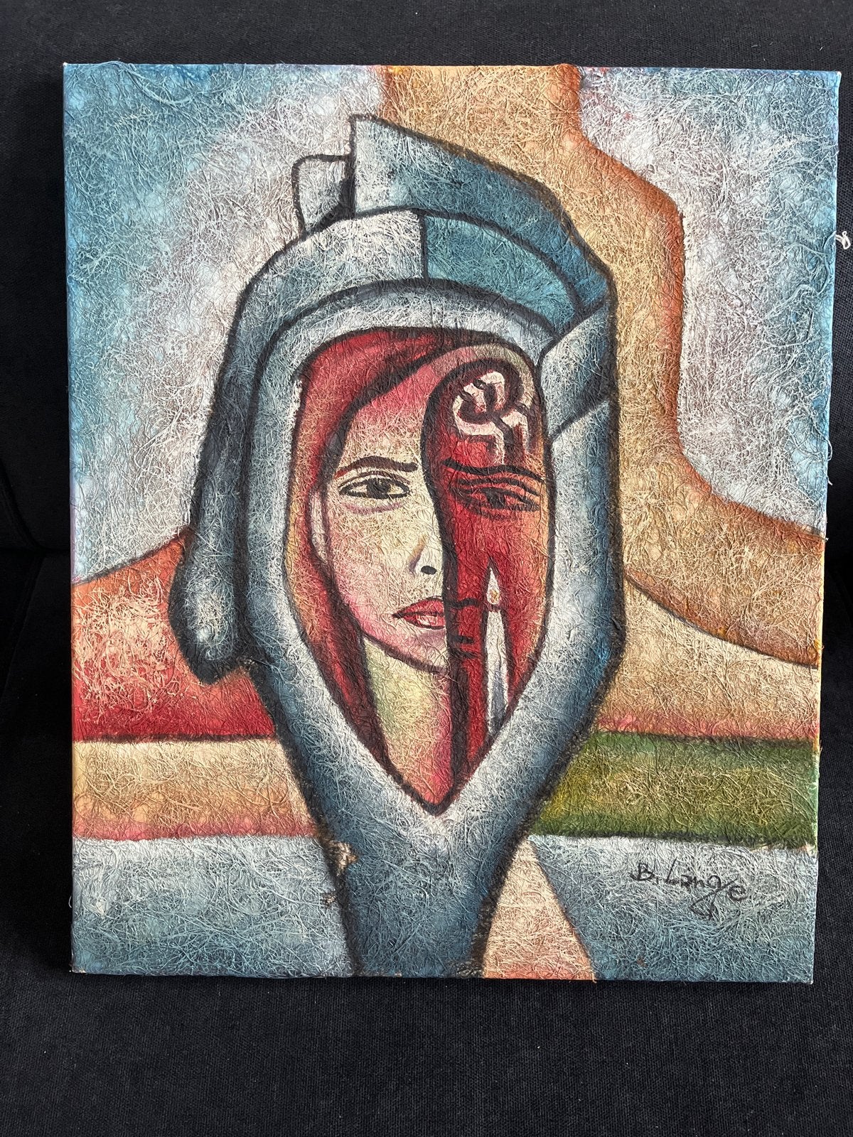 Modern schilderij: Vrouwengezicht in handen, gesigneerd, Acrylverf, Ophalen of Verzenden, Gesigneerd, Portret