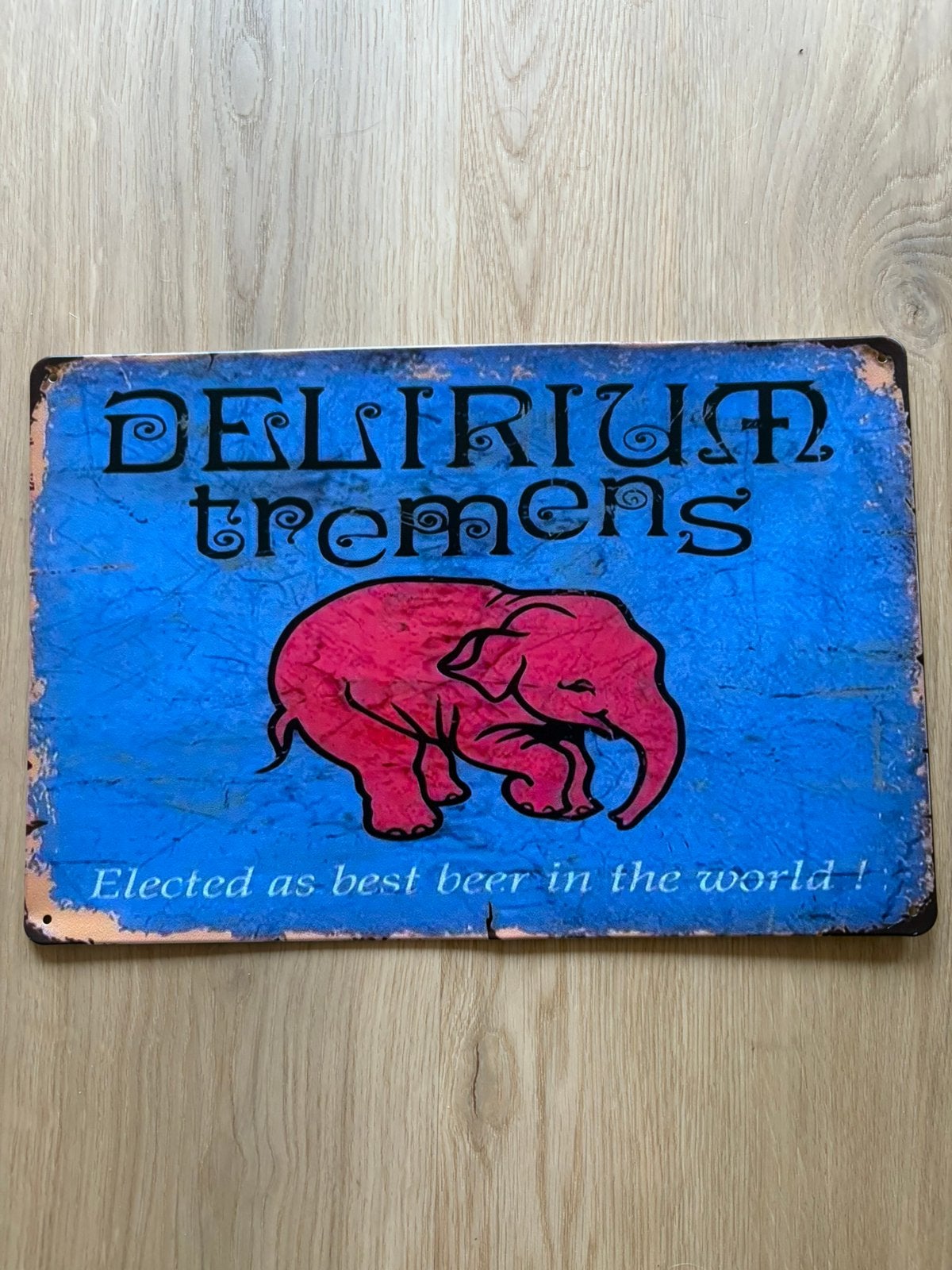 Prachtig vintage bord Delirium Tremens (30x20), Ophalen of Verzenden, Zo goed als nieuw, Reclamebord, Plaat of Schild, Overige merken