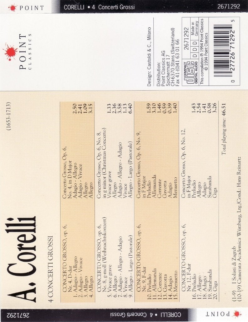 CD - A. Corelli - 4 Concerti Grossi - 1994, Ophalen of Verzenden, Zo goed als nieuw, Orkest of Ballet, Barok