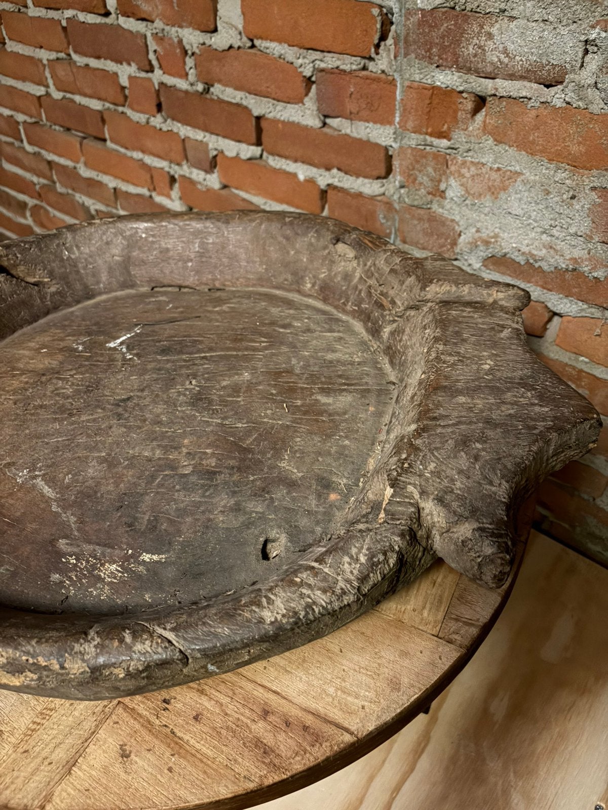 Mooie dikke houten schaal, Ophalen, Zo goed als nieuw, Rond, Hout